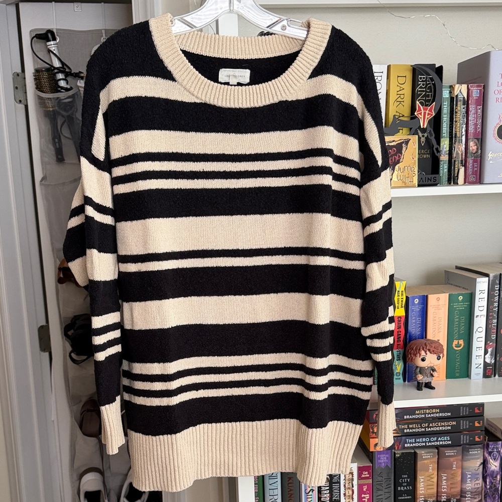 Lou & Grey Cozy Striped Crewneck Sweater - Black & Cream
